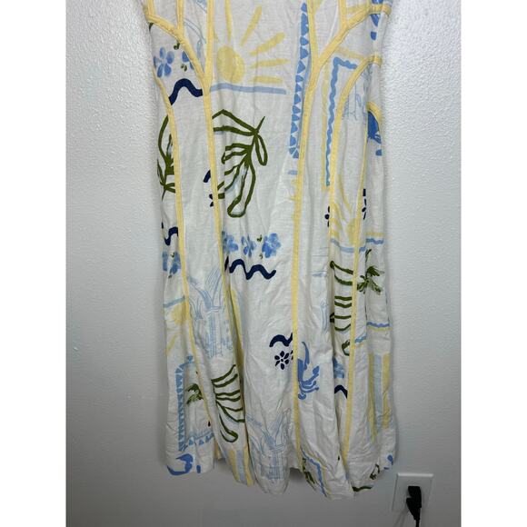 Caroline Constas Palm Tree Print A Line Linen Blend Midi Dress White S Coastal - Picture 4 of 9